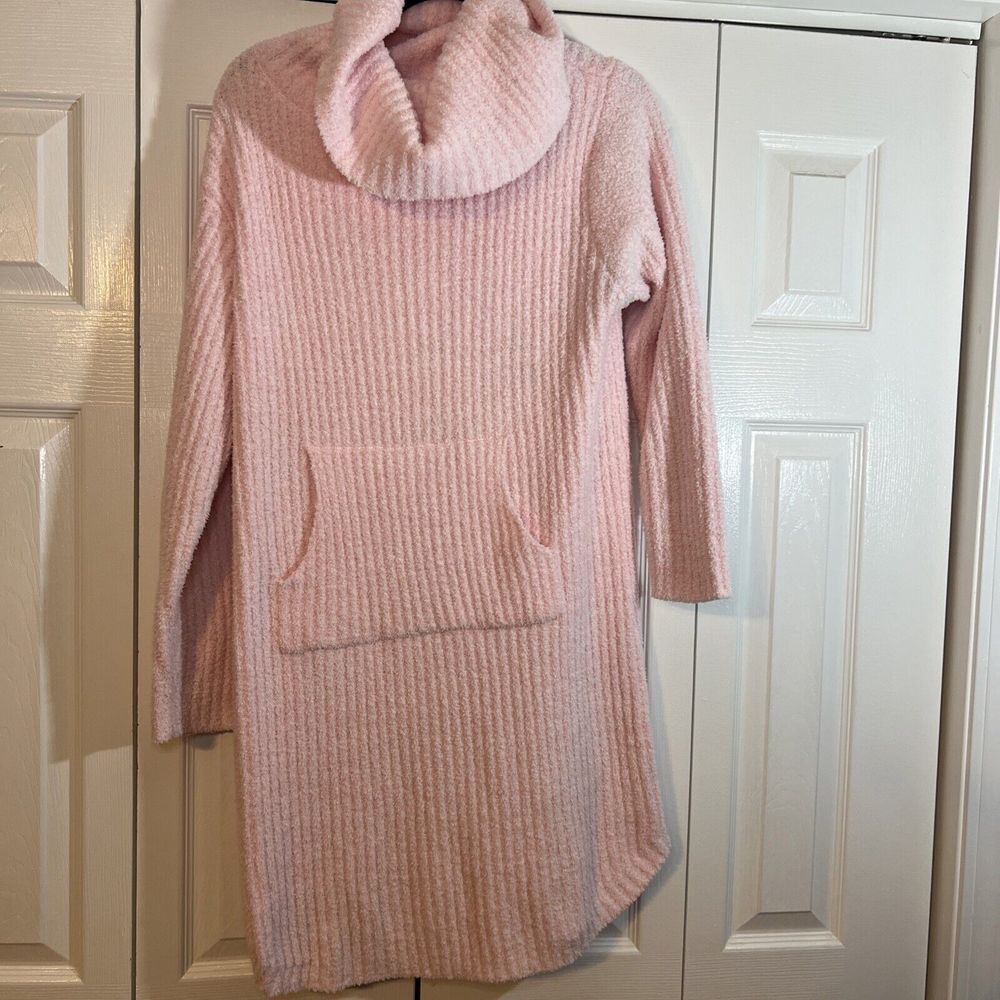 Softies Marshmallow Pajama Lounger Pink Cowl Tunic‎ Pullover Dress Medium EUC